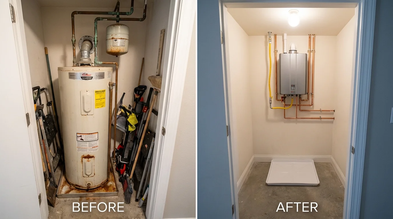 Tank water heater versus wall-mounted tankless unit comparison for Aztec, NM homeowners