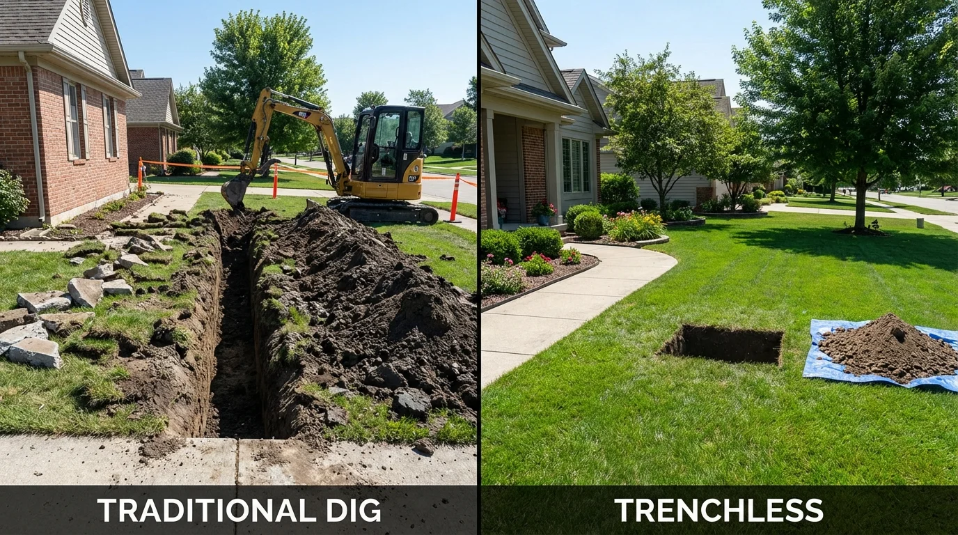 Trenchless sewer repair with minimal yard damage versus traditional excavation in Aztec, NM